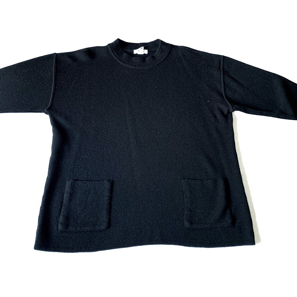 Vintage Express Tricot Black Wool Blend Oversized Tunic Sweater